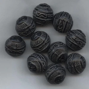 208196*** 6 perles rondes acrylique gravées en relief 22mm NOIR-GRIS en relief - Picture 1 of 1