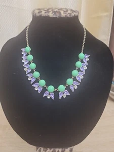 J Crew Mint Green Purple Clear Rhinestone Statement Chain Link GoldTone Necklace - Picture 1 of 7