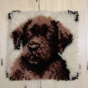 LATCH HOOK - Vtg 12 x 12” Completed Brown Chocolate Lab Dog Puppy Art - MUST SEE - Imagen 1 de 7
