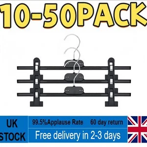 10-50X Black Plastic Clip Coat Clothes Hangers Pant Trousers Skirt Non-Slip 36cm - Picture 1 of 25
