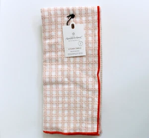 Set Asciugamani Cucina Testurizzati Cuore e Mano con Magnolia 2 Pezzi Plaid e Strisce Corallo - Foto 1 di 3