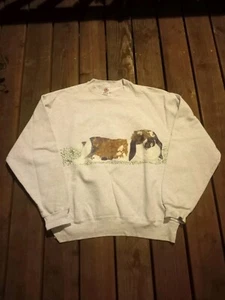 Vintage Sweater Custom Painted With Bunny On The Front Size Xl - Picture 1 of 4