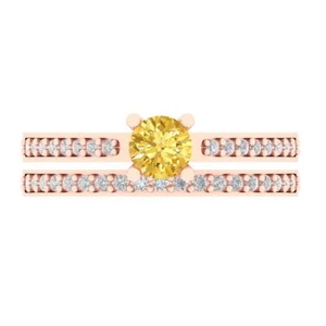 0.86 tcw Round Cut Engagement Ring for Women, 14K Rose Gold Yellow Promise Ring - Bild 1 von 5