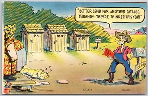 Postcard Humor Send for Another Catalog Toilet Paper Outhouses Comic - Imagen 1 de 2
