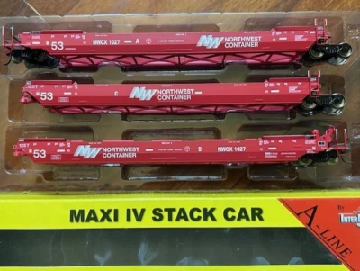 NORTHWEST CONTAINER 53 ft GUNDERSON 3 CAR MAXI IV WELL DOUBLE STACK HO SCALE NEW - Image 1 of 4