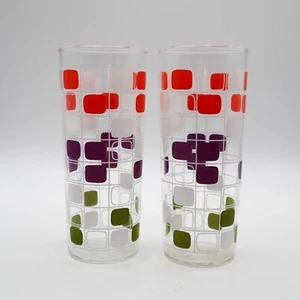 2 Vtg Anchor Hocking Geometric Squares Highball Collins Glasses Mod Groovy MCM - Picture 1 of 4