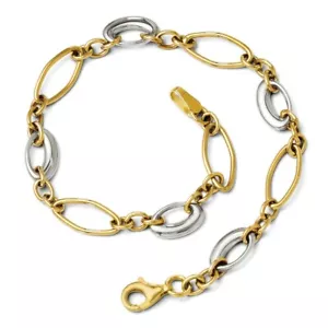 14k 14kt Two-tone Polished Fancy Link Bracelet 6mm 7.25 inch Lobster - Picture 1 of 2