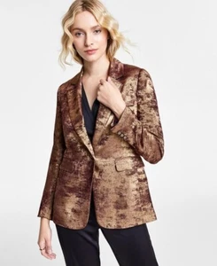 Bar III GOLD/MALAGA RED Women's Brushed Metallic Blazer, US 10 - Picture 1 of 4