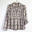 Knox Rose Soft Pink Ballerina Flannel Shirt M Roll Tab V Neck Popover Casual