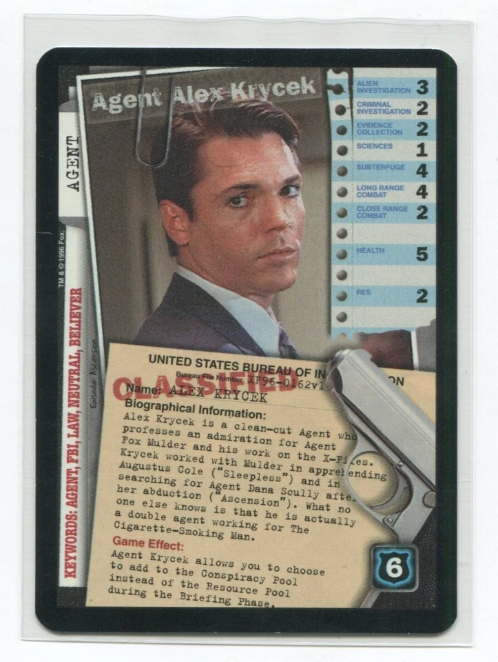 1996 X-Files CCG Premiere Agent Alex Krycek Trading Card ULTRA RARE - Image 1 of 2