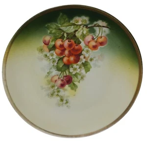 Antiguo plato de porcelana de tres coronas Alemania pintado a mano flores de cerezo dorado - Imagen 1 de 10