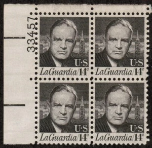 US USA Sc# 1397 MNH FVF PLATE # BLOCK Fiorello LaGuardia Mayor New York City - Picture 1 of 1