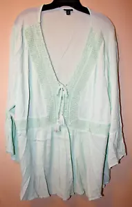 Torrid Gr. 3 Babydoll Oberteil zum Schnüren Crinkle Gaze mintgrün bestickt - Bild 1 von 7