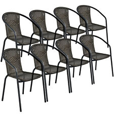 Patiojoy 8 PCSRattan Dining Stack Chair Armrest Indoor &Outdoor Black