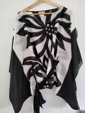 DUSK LADIES BLACK AND WHITE SCARF BELTED TOP