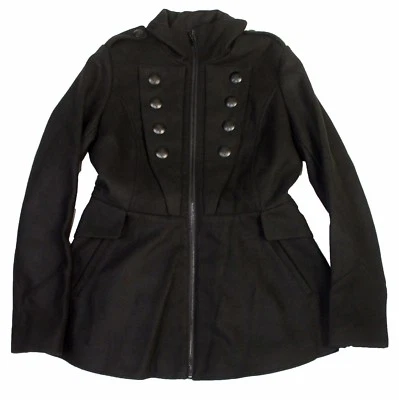 Chaqueta Celebrity Rosa Mujer Novedad Estilo Militar con Volantes Inferior, Negra, XS Foto 1 de 4