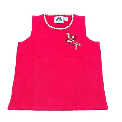 Storybook Knits Tank Sweater Vest • Size S • Christmas • Poinsettia • Red - Image 1 of 4