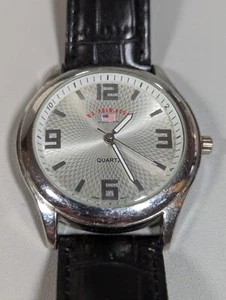 US Polo Assn Silver Tone Dial Round Case Black Leather Band Watch - Picture 1 of 8