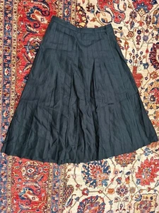 Elliott Lauren Black Linen Pleated A-Line Midi Skirt Size 14 | Classic Chic - Picture 1 of 7