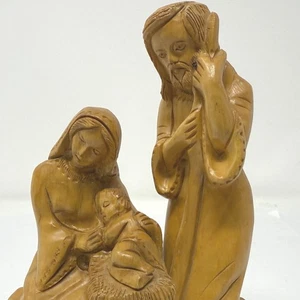 Jesus Mary Joseph Carved Olive Wood Religious Holy Family Nativity Scene Statue - Picture 1 of 7