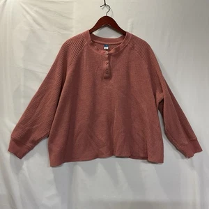 Old Navy Sweater Womens 3X Pink Waffle Knit Henley Long Sleeve Pullover Top - Picture 1 of 9
