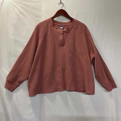 Old Navy Sweater Womens 3X Pink Waffle Knit Henley Long Sleeve Pullover Top - Image 1 of 4