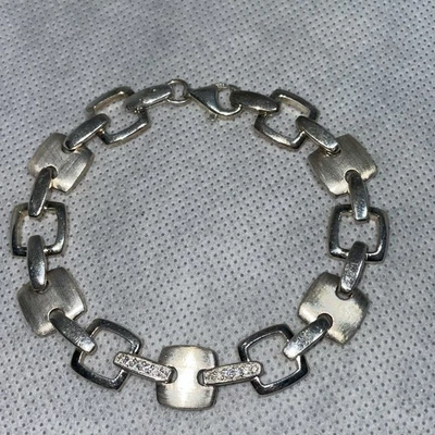 925 Esprit Silber Armband, massiv , 25.7g, L.19.5cm, B.1-1.1cm, Quadrate - Bild 1 von 4
