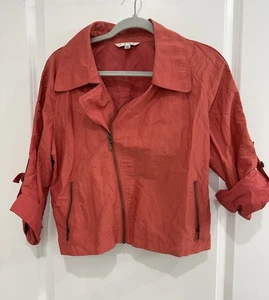 Cabi Jacket Women Large Pink Coral Diagonal Zip Moto Cropped Outer style  - Picture 1 of 6