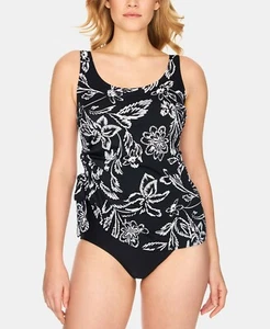 Swim Solutions Classic Bloom Tummy-Control One-Piece Swimsuit,Size 14, MSRP $109 - Picture 1 of 2