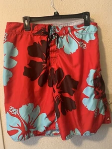 Vtg Quicksilver Board Shorts Swim Trunks Mens 34 Hawaiian Tropical Teal Red - Picture 1 of 18