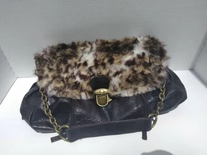 Bueno Vintage Leather Purse Cheetah Print Shoulder Handbag - Brown - Picture 1 of 8