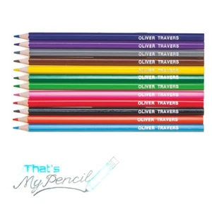 12 Hexagonal Colouring/Coloured Personalised Pencils Embossed with Name - Picture 1 of 3