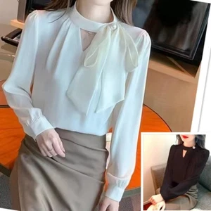 Office Lady Chiffon Blouse Spring Autumn Long Sleeve Shirt Tops Women Clothes - Picture 1 of 9