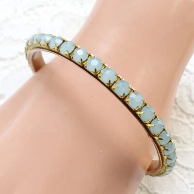 Vintage Simulated Blue Aquamarine Gold Tone Bangle Bracelet Faceted Stones 8.5" - Image 1 of 4