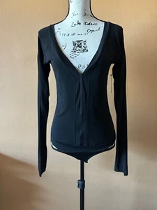 Body Jersey Donna Karan New York nero superfine misto viscosa nuovo con etichette taglia large - Foto 1 di 5
