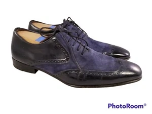 MEZLAN ZORBA DESIGNER MEN SHOES WINGTIP OXFORDS PATENT LEATHER BLUE SIZE 9.5 M - Picture 1 of 11