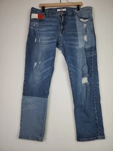 Tommy Hilfiger Mens Etroite Jeans 38x30 Patchwork Colorblock - Picture 1 of 22