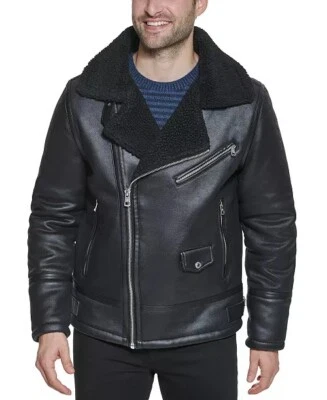 New - Calvin Klein Men's Black Asymmetrical Faux Leather Moto Jacket - Size M - Image 1 of 4