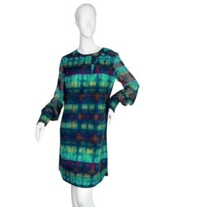 Marissa Webb Green Tie Dye Watercolor Print Sheath Long Sleeve Dress Size 10 - Picture 1 of 10