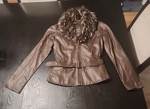 jou jou faux Brown leather, Fur Collar jacket for kids XL - Picture 1 of 17