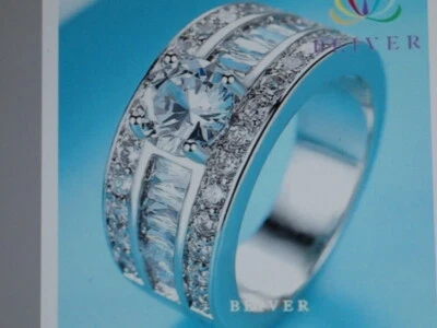 Clear  CZ'S White Gold Filled Rich Designed Party Ring Sz 7 - Image 1 of 4