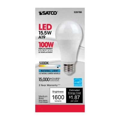 Satco S28788 - 15.5 Watt A19 LED Light Bulbs -  5000K - 120 Volts  (6 Pack) - Image 1 of 4