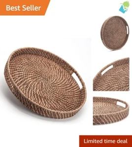Multifunctional 16.9" Rattan Serving Tray with Inside Handles - Perfect Gift - Picture 1 of 9