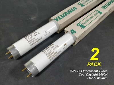 2 x 30W T8 3 foot Fluorescent Tubes Lamps 6000K Cool Daylight 90cm - Image 1 of 2