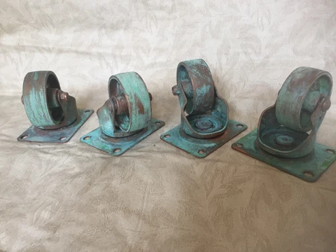 3" steel casters with Copper finish green patina - lot of 4 - FREE SHIPPING Cover