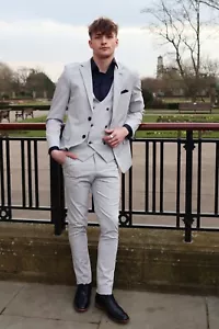 Traje de tres piezas gris claro para hombre boda carreras graduación novio formal ajuste elástico - Imagen 1 de 14