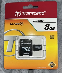 Transcend 8GB Class 4 Karta pamięci MicroSDHC i adapter SD fabrycznie nowy zapieczętowany - Zdjęcie 1 z 2