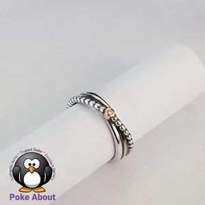 Authentic Pandora Silver & 14k Gold Diamond Rising Star Ring 190243 Size 56 - Picture 1 of 8