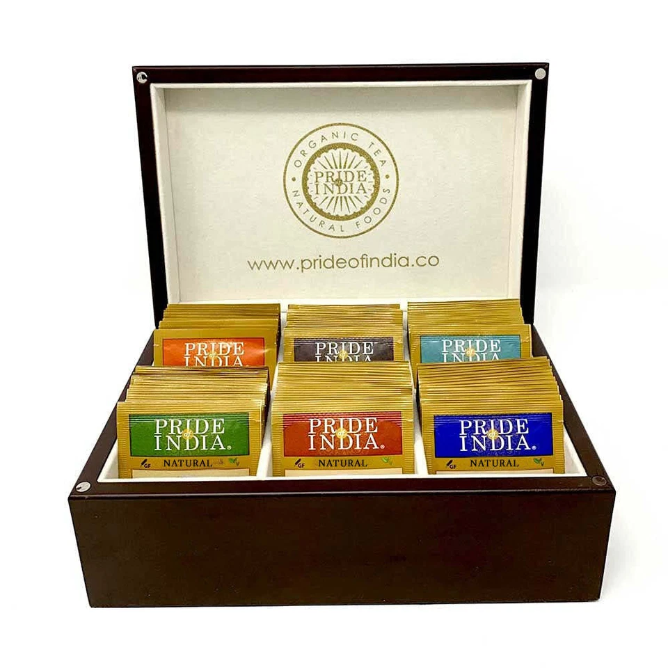 PRIDE OF INDIA Natural Indian Tea Assortment Chest, 6 Types - 72 Tea Bags