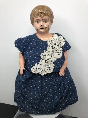 "Muñeca con cabeza de hojalata de porcelana antigua de 13"" ojos BL cuerpo de tela reemplazado #ME Foto 1 de 4